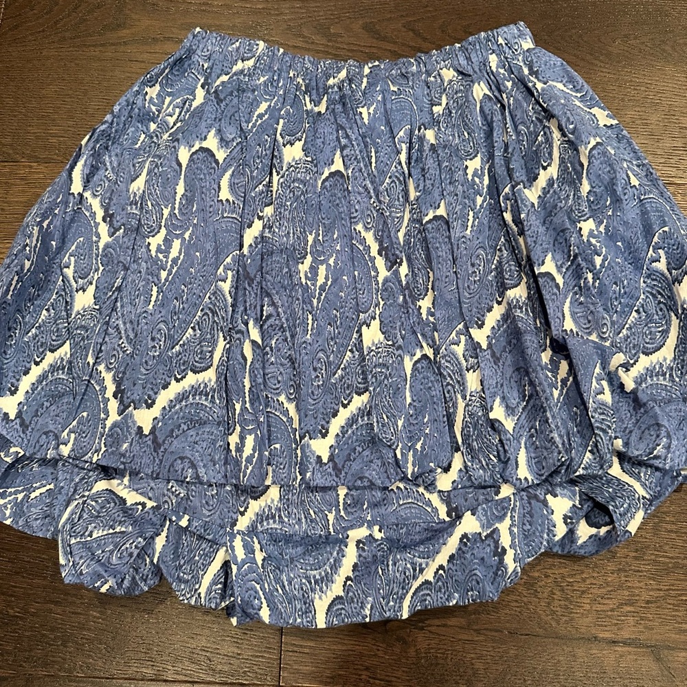Caroline Constas Blue and White Paisley Print Bubble Mini Skirt